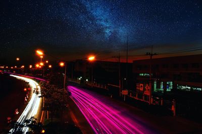 Light trails on road at night