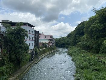 River amidst buildings against sky