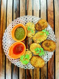 High angle view of food on table