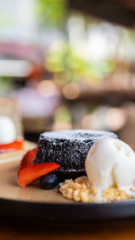 Close-up of dessert in plate on table