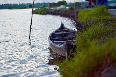 Boat moored on land