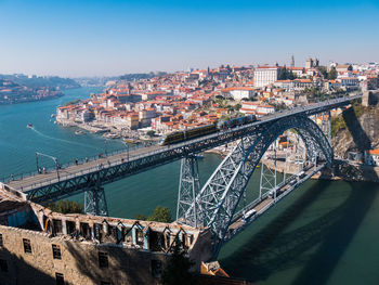High angle view of suspension bridge over river