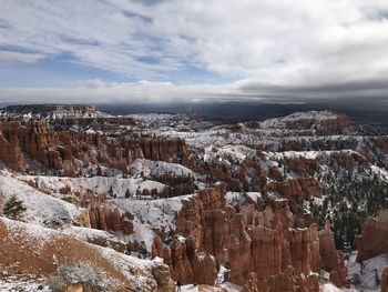 Aerial view of landscape against sky during winter