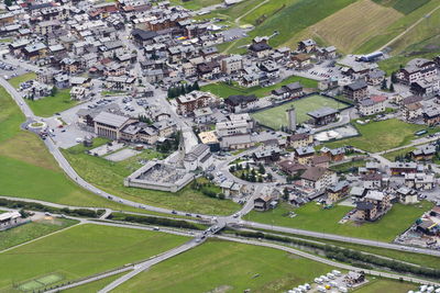 High angle view of buildings in city