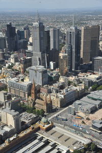 High angle view of buildings in city