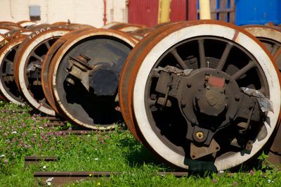 Close-up of abandoned on field