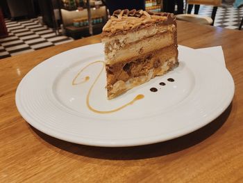 Close-up of cake in plate on table