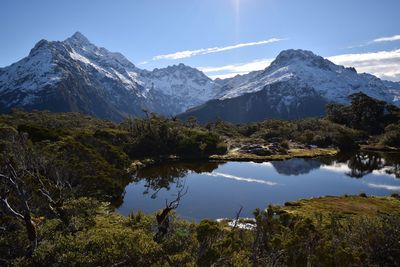 Scenic view of snowcapped mountains against sky