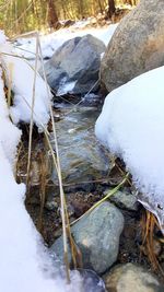 High angle view of frozen river