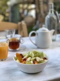 Close-up of breakfast served on table