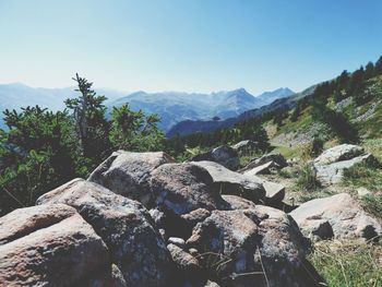 Scenic view of mountains against clear sky