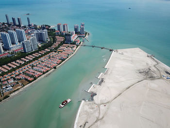 High angle view of boats in sea