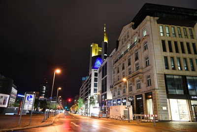 City street and buildings at night