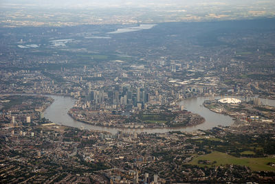 Overlooking the urban sprawl of the city of london from an airplane