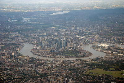 High angle view of city at waterfront