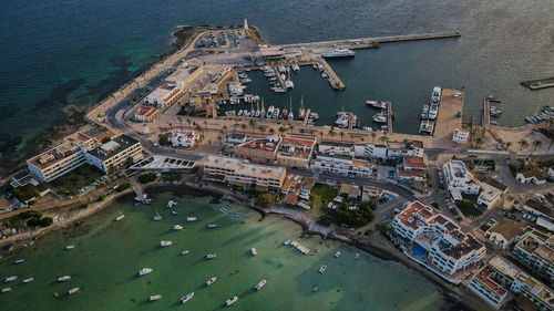 High angle view of buildings in city