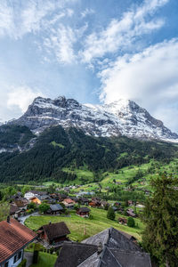 Eiger mountain viewed from grindelwald during sunrise hours. grindelwald, switzerland