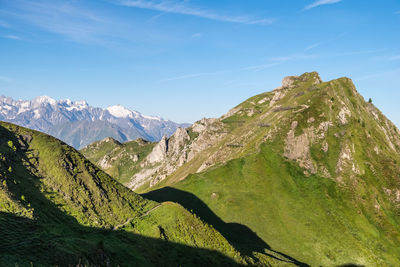 Scenic view of snowcapped mountains against sky