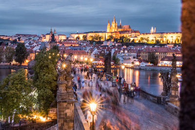 Panoramic view of illuminated buildings at night