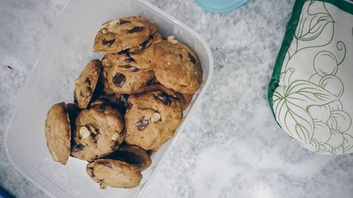 High angle view of cookies