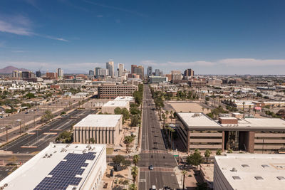 High angle view of townscape against sky