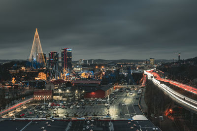 Aerial view of city at night