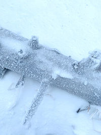 Close-up of frozen sea against clear sky during winter