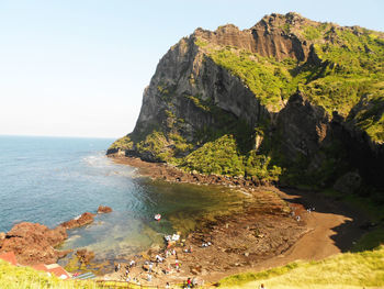 Scenic view of sea against clear sky