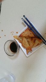 Close-up of served food on table