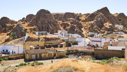 High angle view of townscape against clear sky