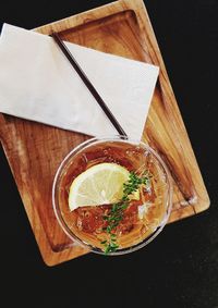 High angle view of drink on table