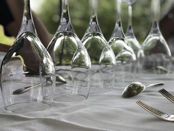 Close-up of glasses on table