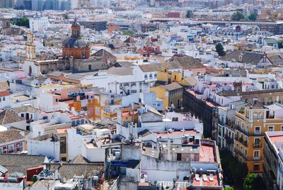 High angle view of buildings in city