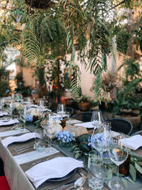 View of dining table in restaurant