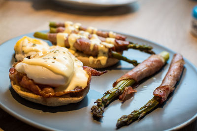 Close-up of breakfast served in plate