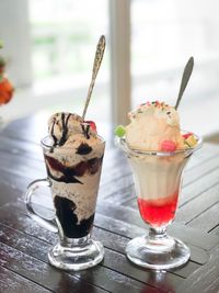 Close-up of ice cream on table