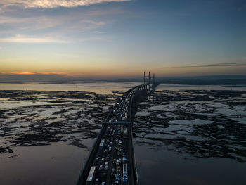 The severn bridge at sunset in gloucestershire, uk