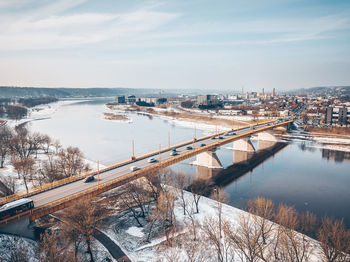 High angle view of bridge over river during winter