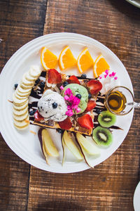 High angle view of dessert in plate on table