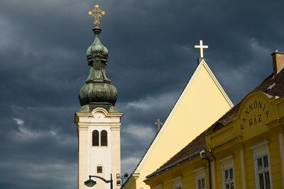 Low angle view of church against cloudy sky