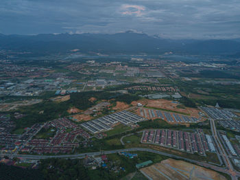 High angle view of townscape against sky