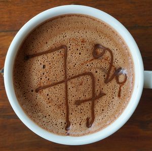 High angle view of coffee on table