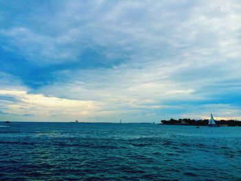 Scenic view of sea against cloudy sky