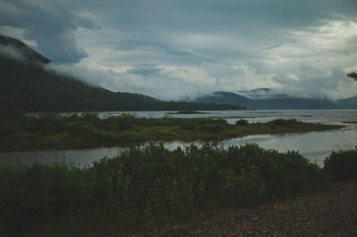 Scenic view of lake against sky