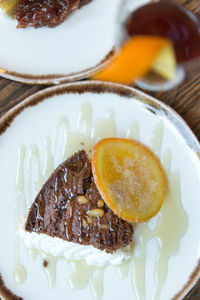 Close-up of breakfast served in plate