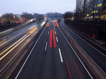 Light trails on road in city