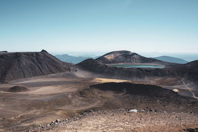 Panoramic view of volcanic landscape against clear sky