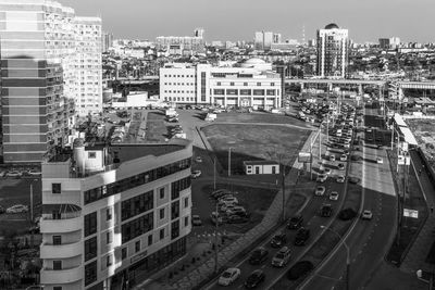 View of the central microdistrict of the city of krasnodar black and white photo