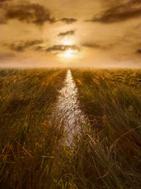 Scenic view of land against sky during sunset