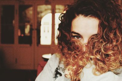 Close-up of woman curly hair